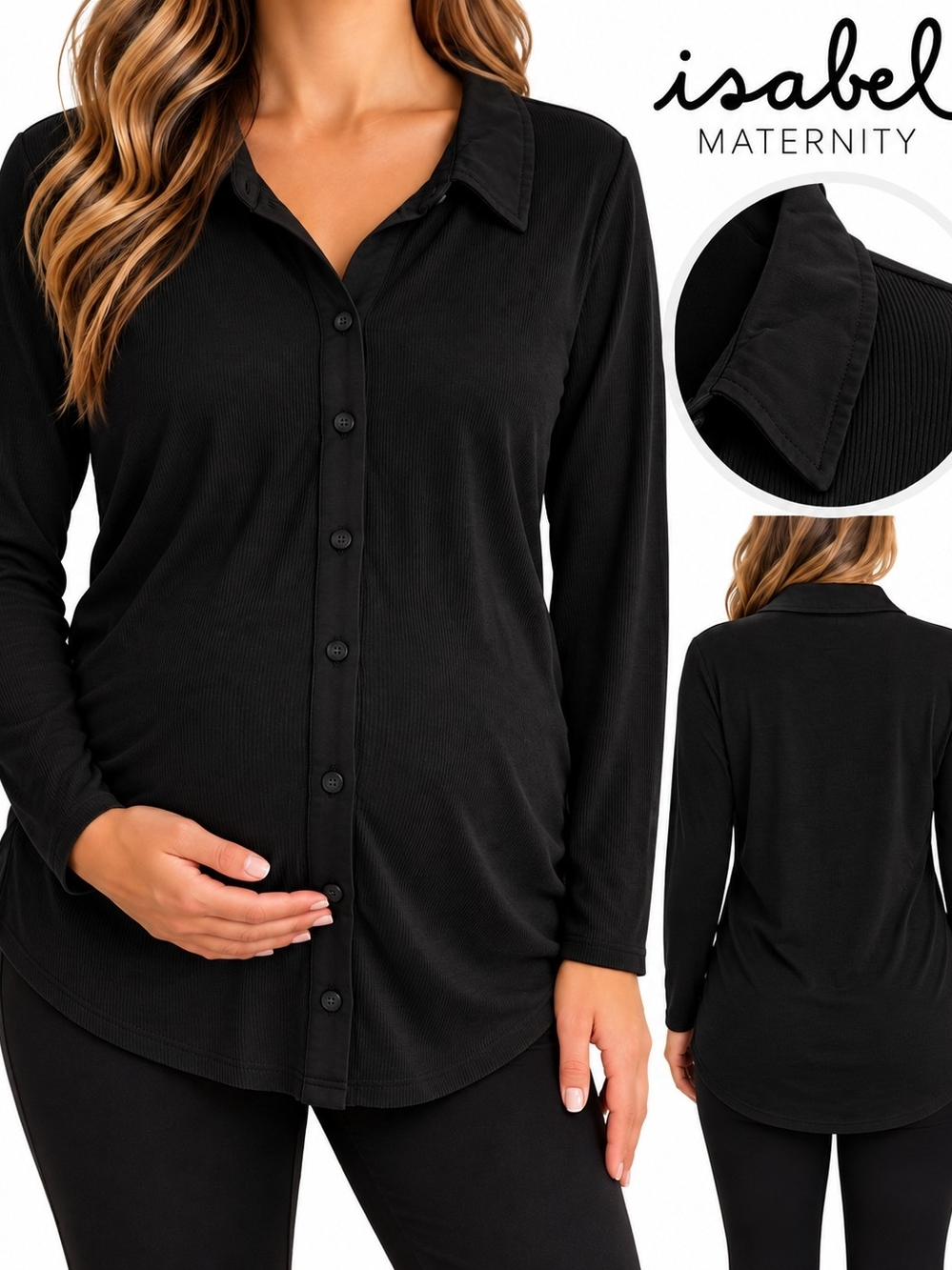 Isabel Maternity by Ingrid & Isabel Women's Black Button-Front Maternity Top